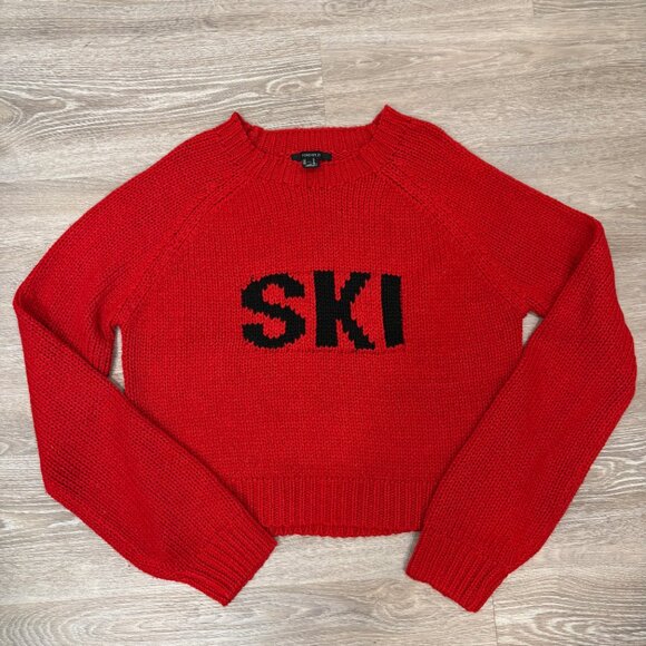 H&M Red Knit Sweater Ski Crop Pullower sz M - Picture 1 of 7